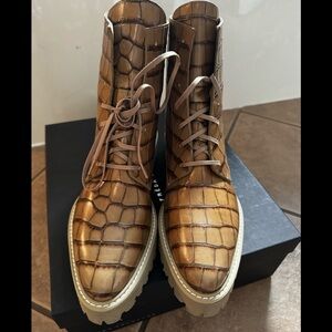 Brand new Freda Salvador croc stamped all leather  boots